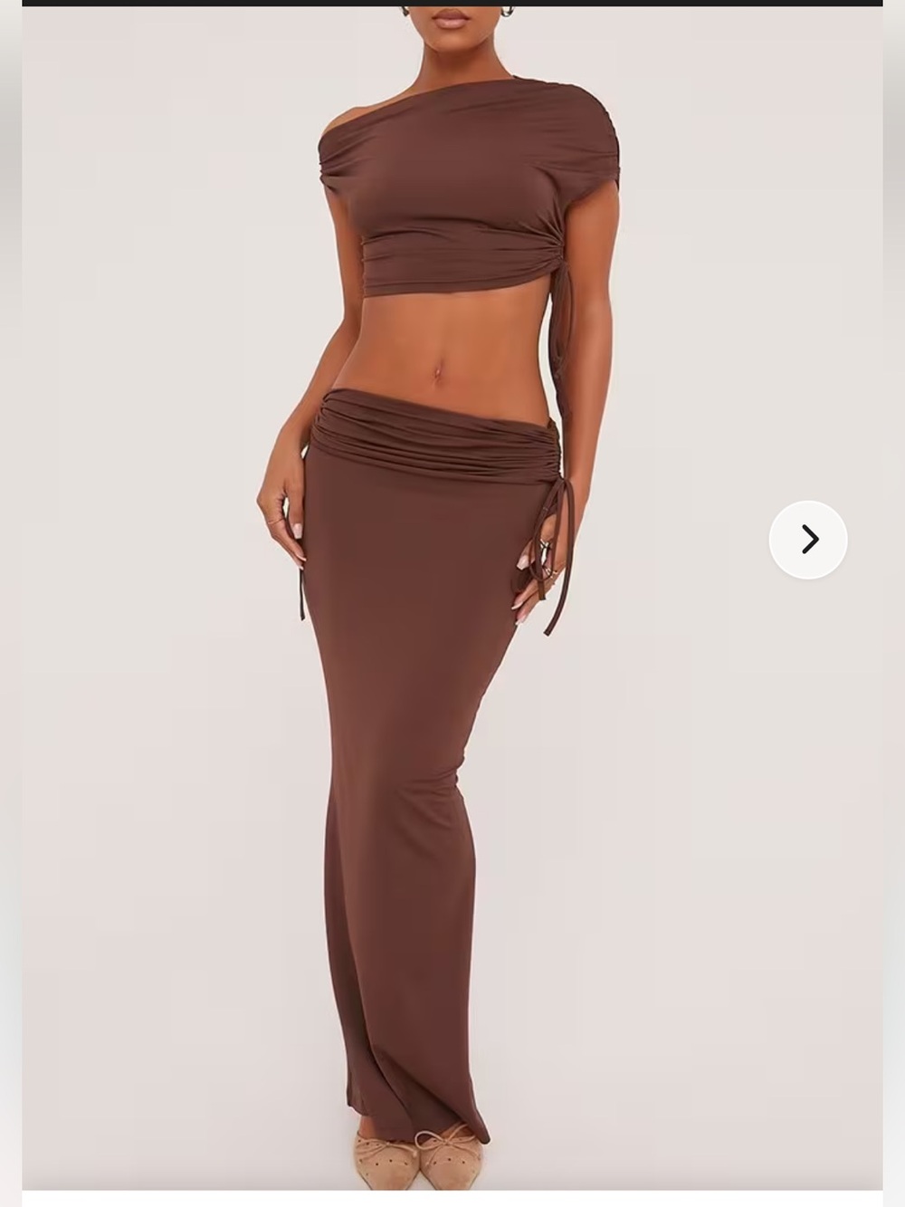 Ego Clothing two piece asymmetric crop top and low rise maxi skirt co-ord